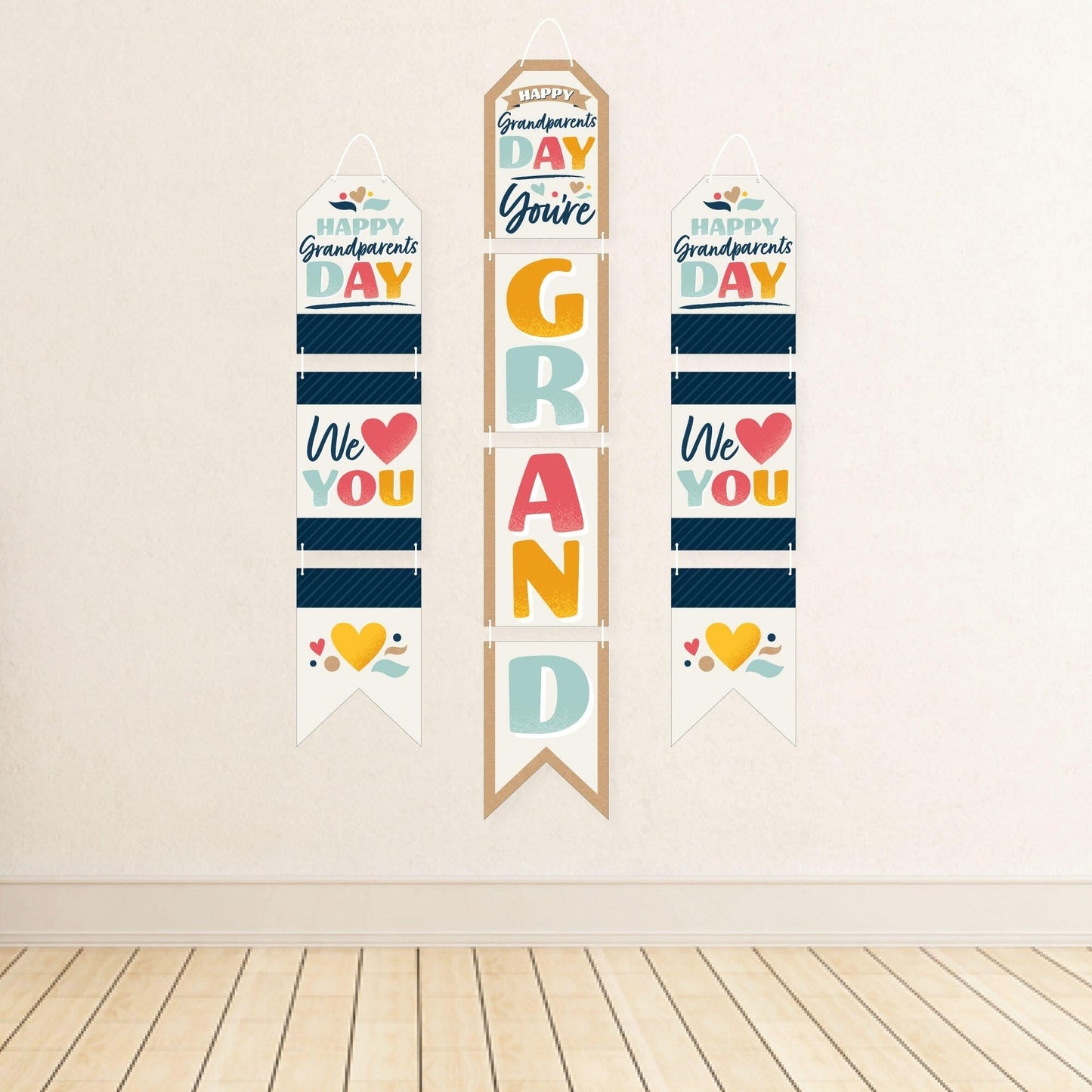 Happy Grandparents Day - Hanging Vertical Paper Door Banners - Grandma & Grandpa Party Wall Decoration Kit - Indoor Door Decor