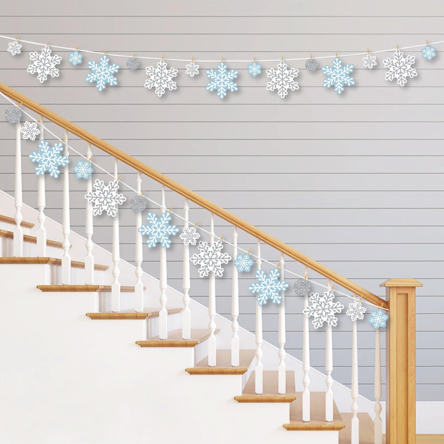 Winter Wonderland - Snowflake Holiday Party and Winter Wedding DIY Decorations - Clothespin Garland Banner - 44 Pieces
