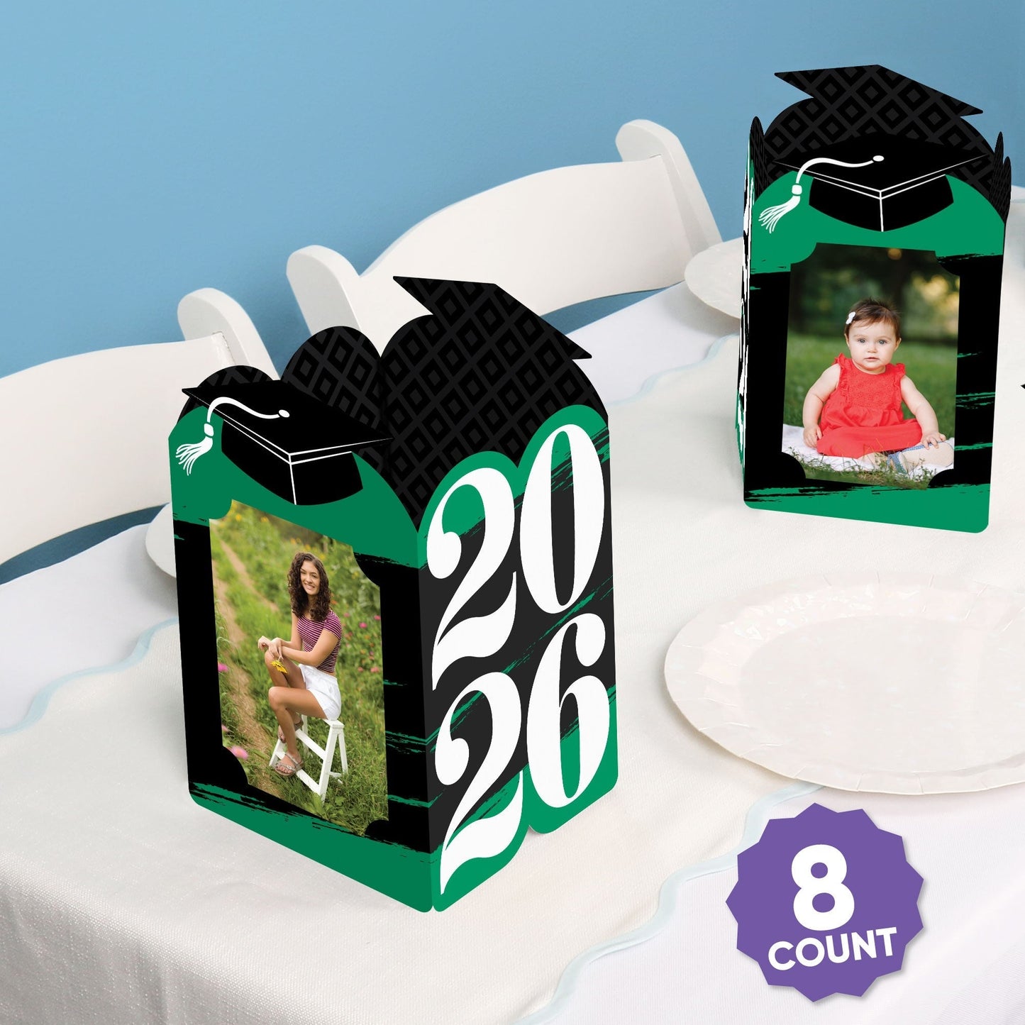 Green Graduation Photo Centerpieces - 8 Ct
