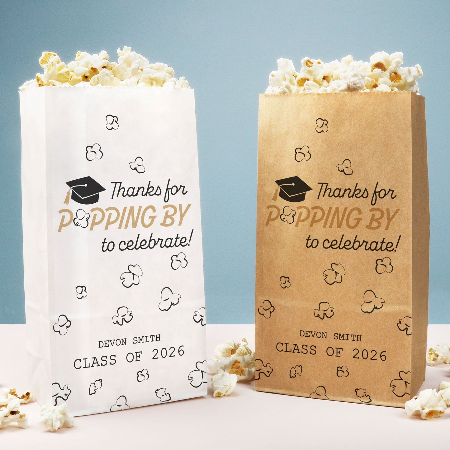 Custom Text Popcorn Bags - Black and Gold Grad