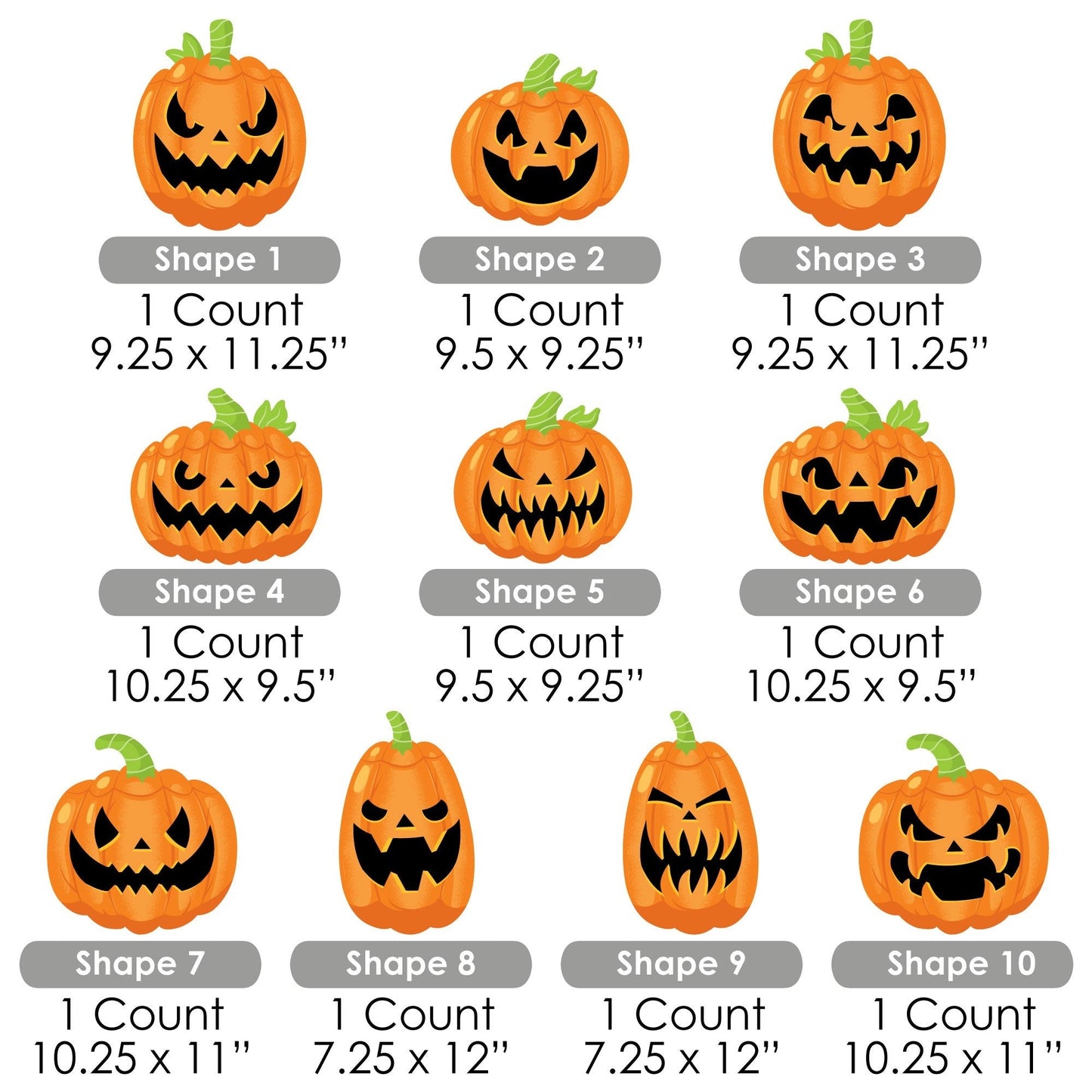 Halloween Pumpkins - Lawn Decorations - Outdoor Jack-O'-Lantern Party Yard Decorations - 10 Piece