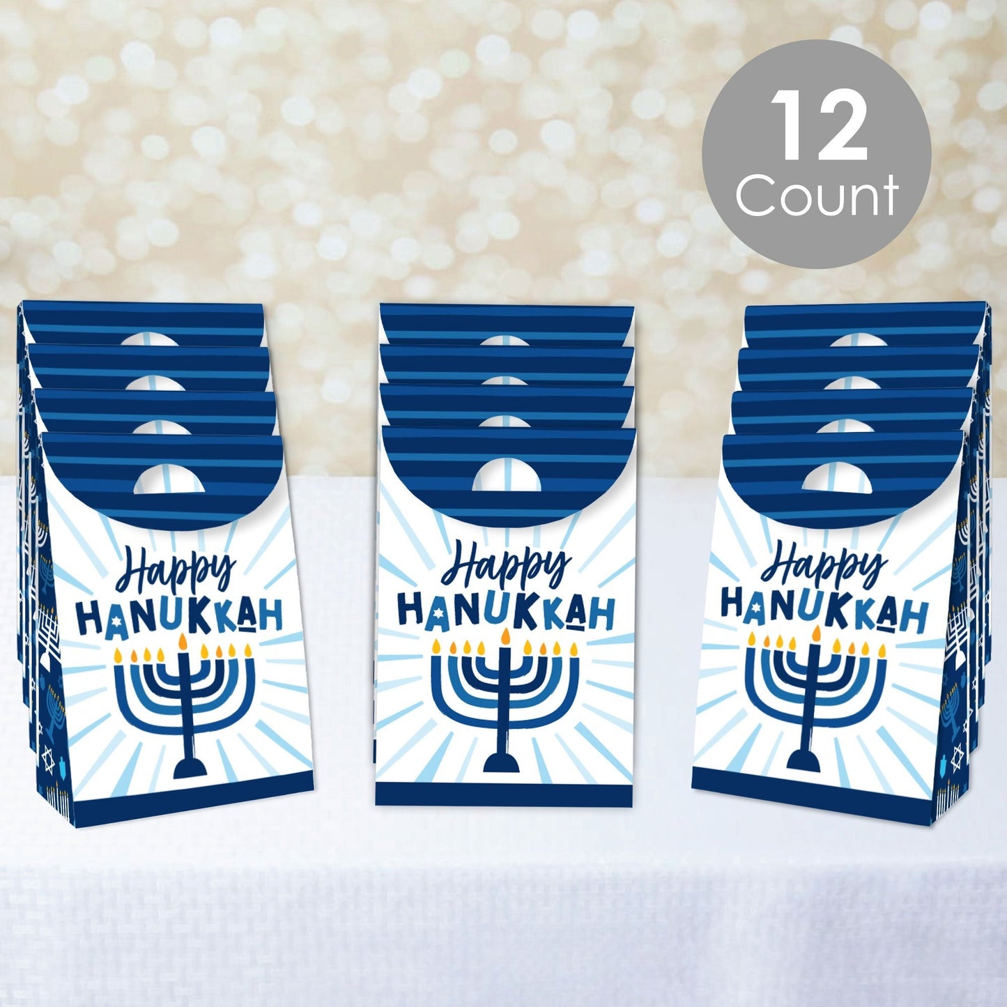 Hanukkah Menorah - Chanukah Holiday Gift Favor Bags - Party Goodie Boxes - Set of 12