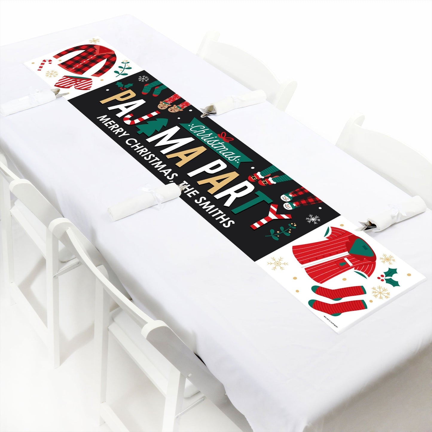Christmas Pajamas - Personalized Holiday Plaid PJ Party Banner