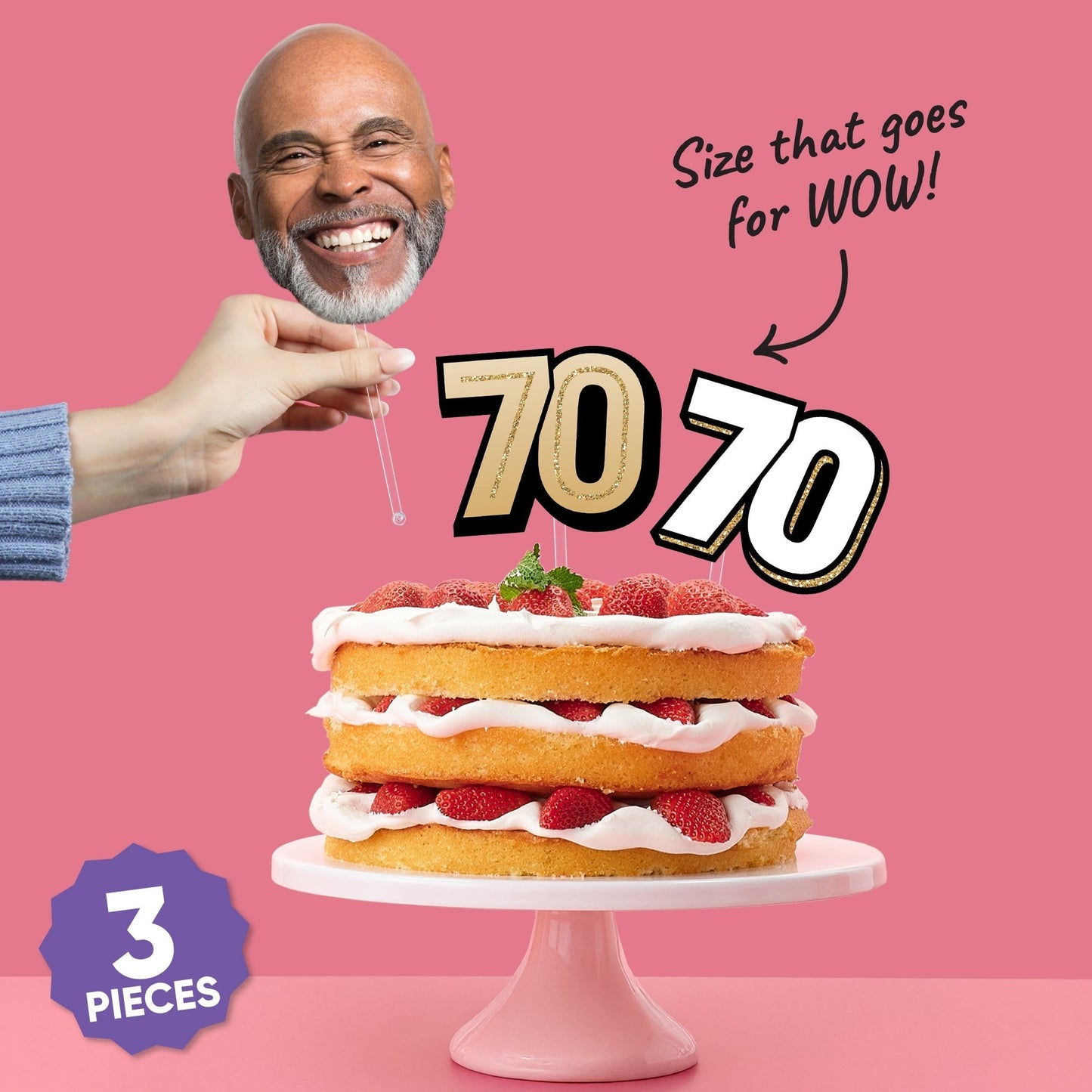 Custom Photo 70th Birthday Cake Topper - 3 Pc