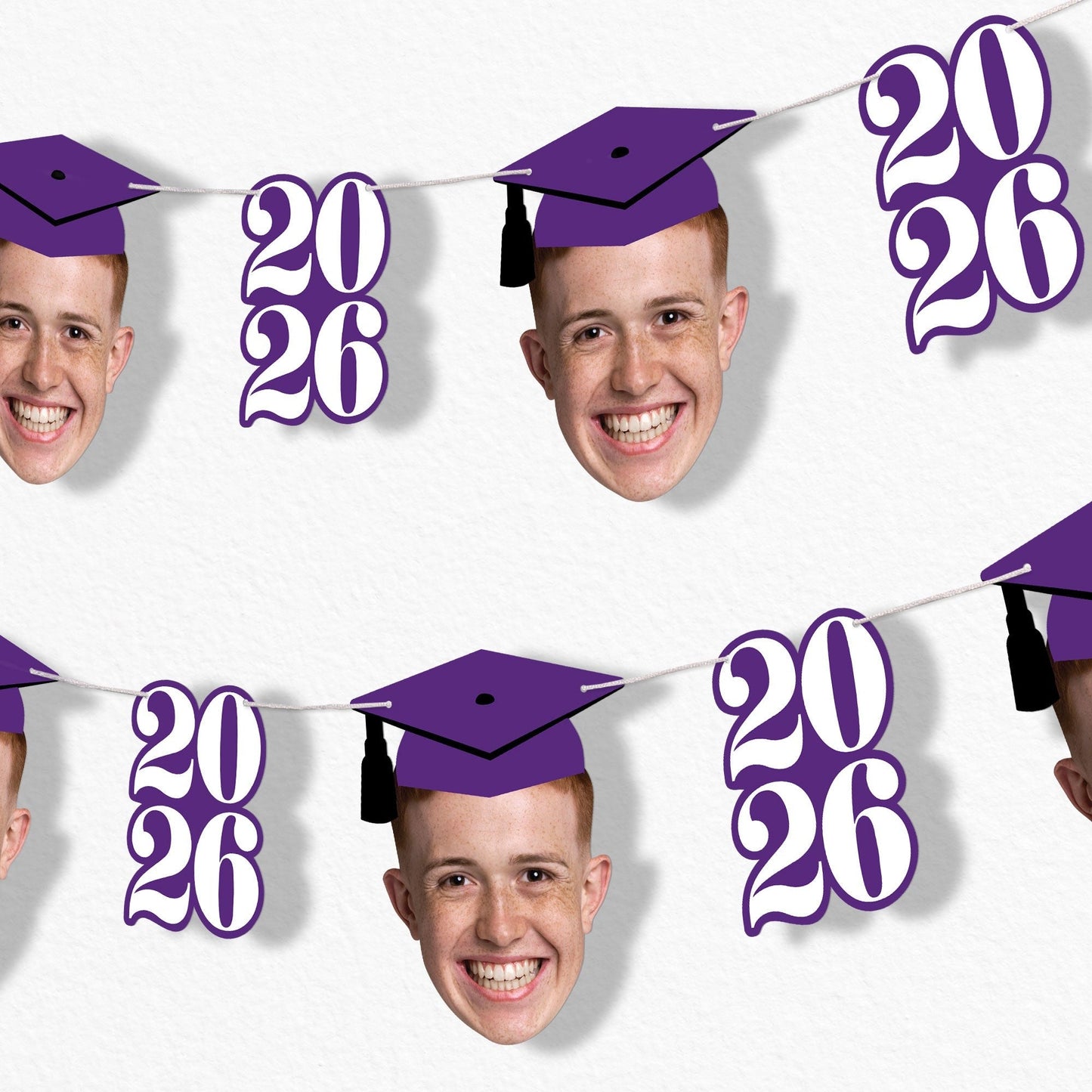 Custom Face Purple Graduation Garland Banner