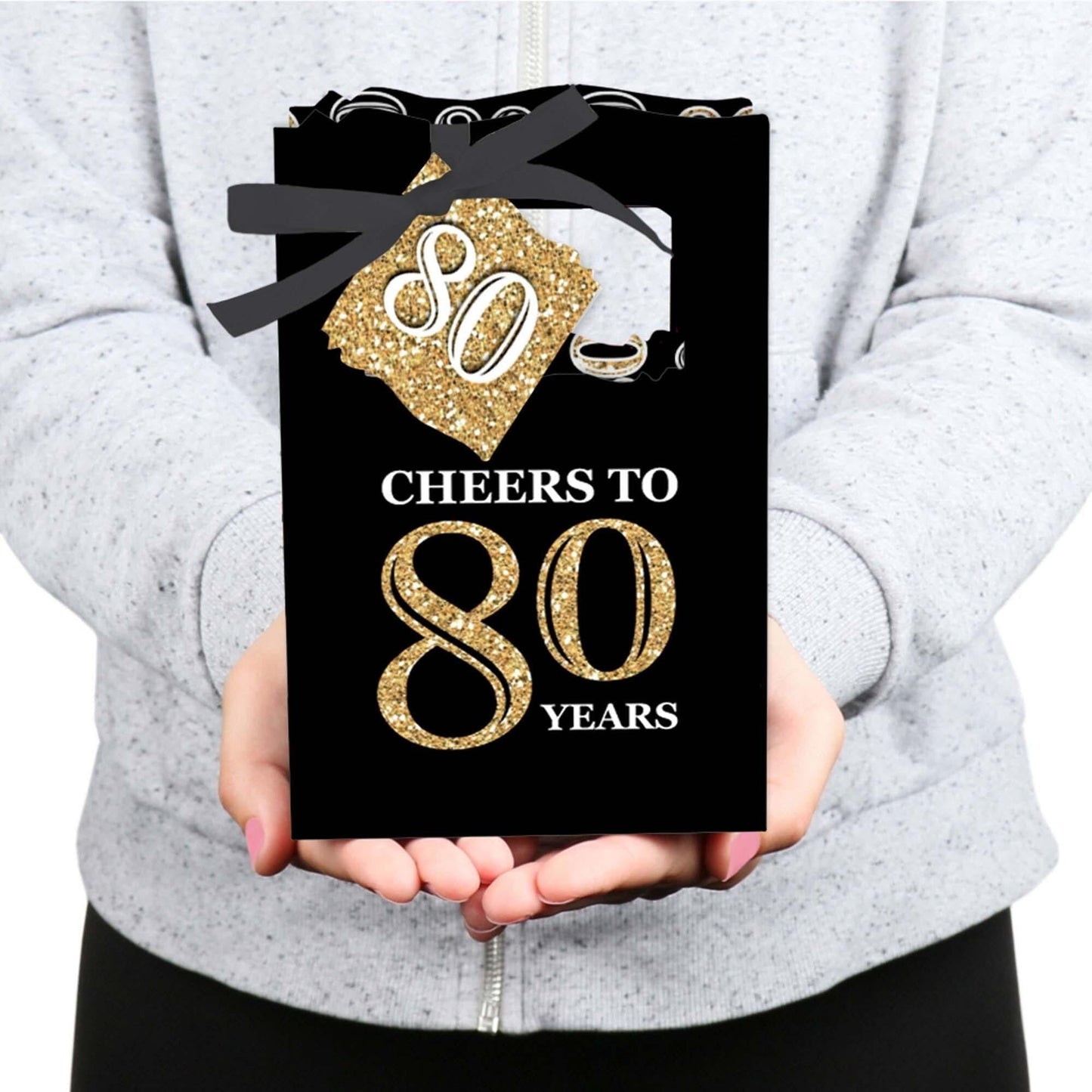 Adult 80th Birthday - Gold - Birthday Party Favor Boxes - Set of 12