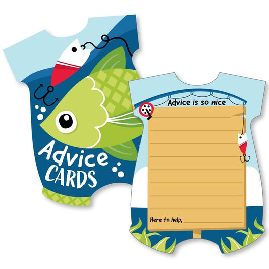 Let's Go Fishing - Baby Bodysuit Wish Card Fish Themed Baby Shower Activities - Shaped Advice Cards Game - Set of 20