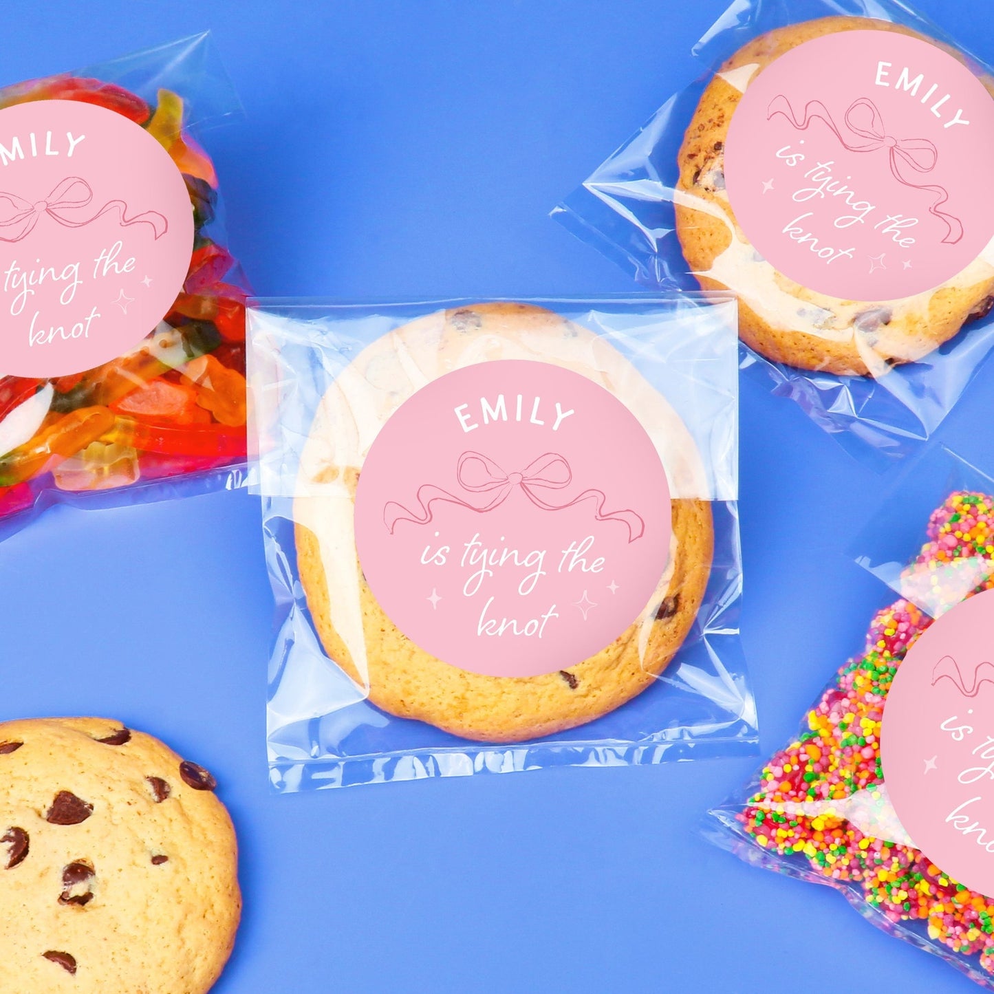 Custom Text Stickers & Clear Cookie Bags - Tying The Knot