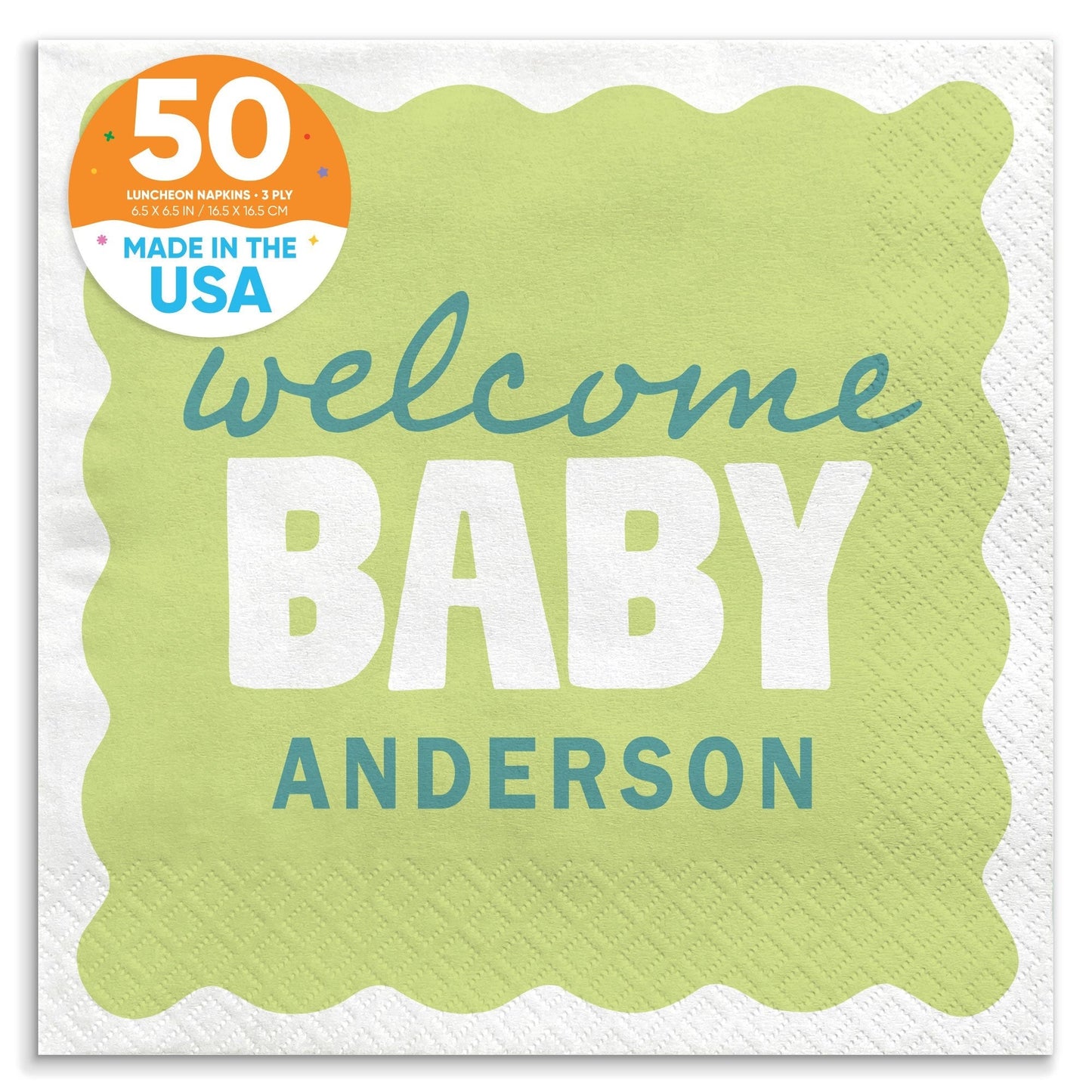 Custom Text Napkins - Wavy Baby Shower