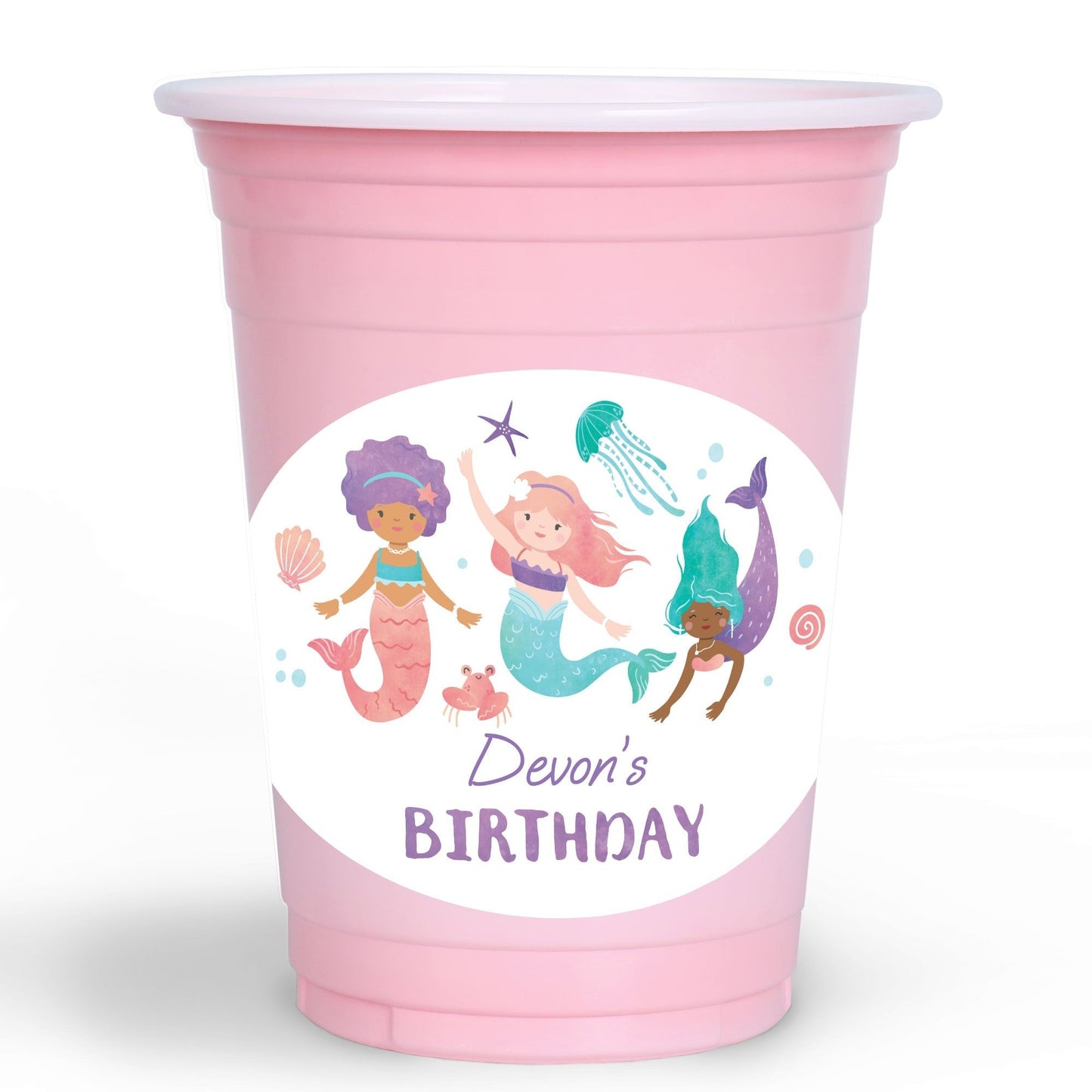 Custom Text Party Cups - Mermaid - 16 Ct