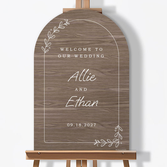 Personalized Text Rustic Wood Brown Wedding Hearts Welcome Sign (Select Your Size)