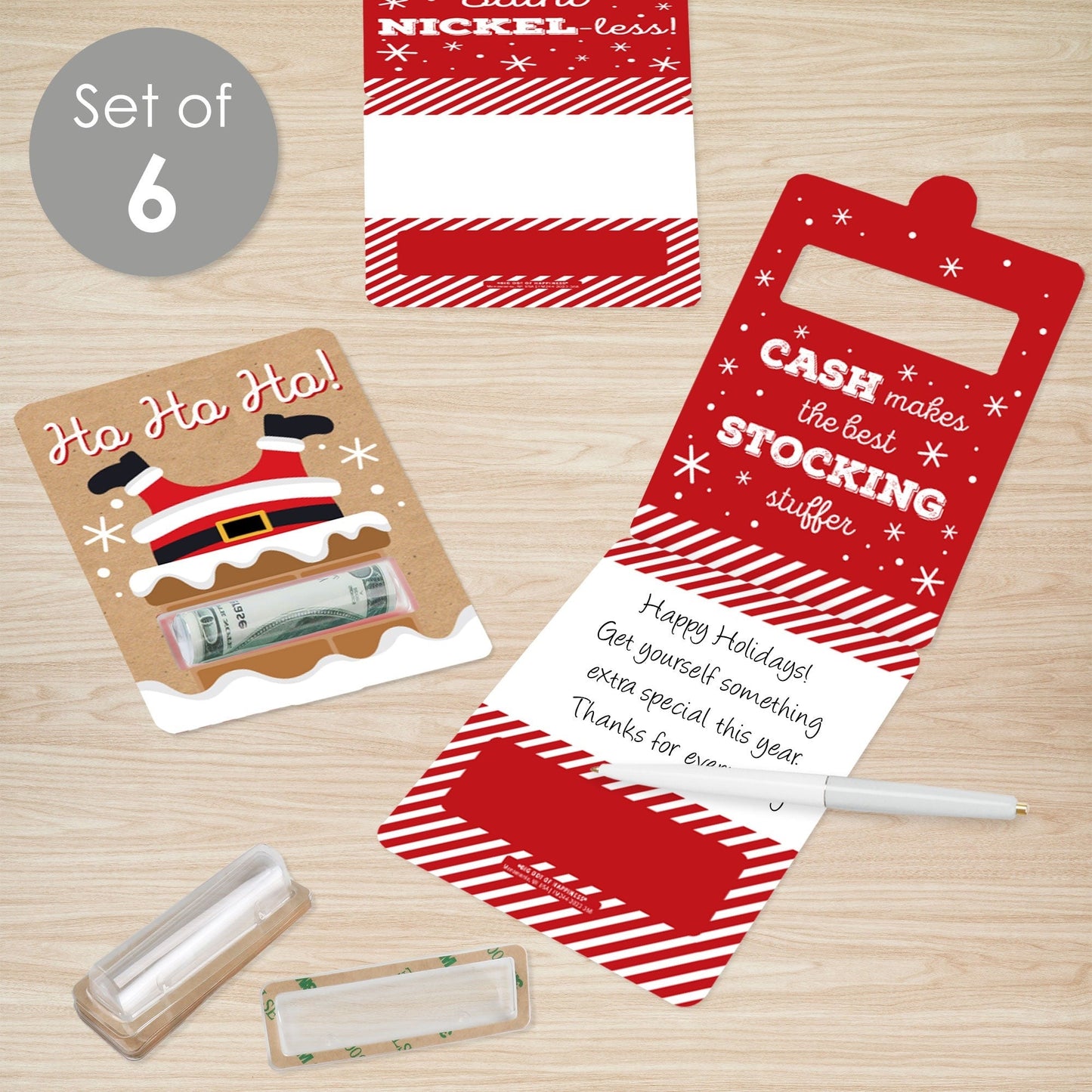 Jolly Santa Claus - DIY Assorted Christmas Party Cash Holder Gift - Funny Money Cards - Set of 6