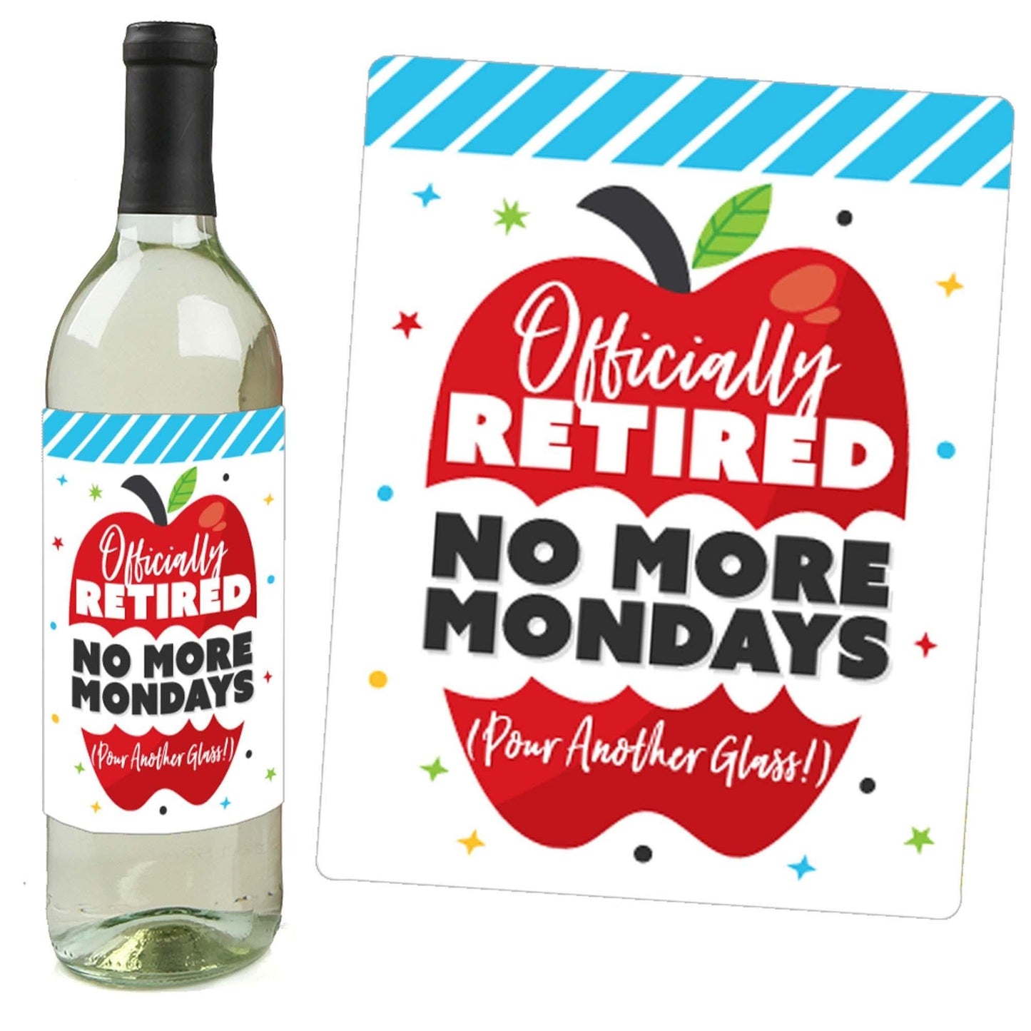 Teacher Retirement - Happy Retirement Party Decorations for Women and Men - Wine Bottle Label Stickers - Set of 4