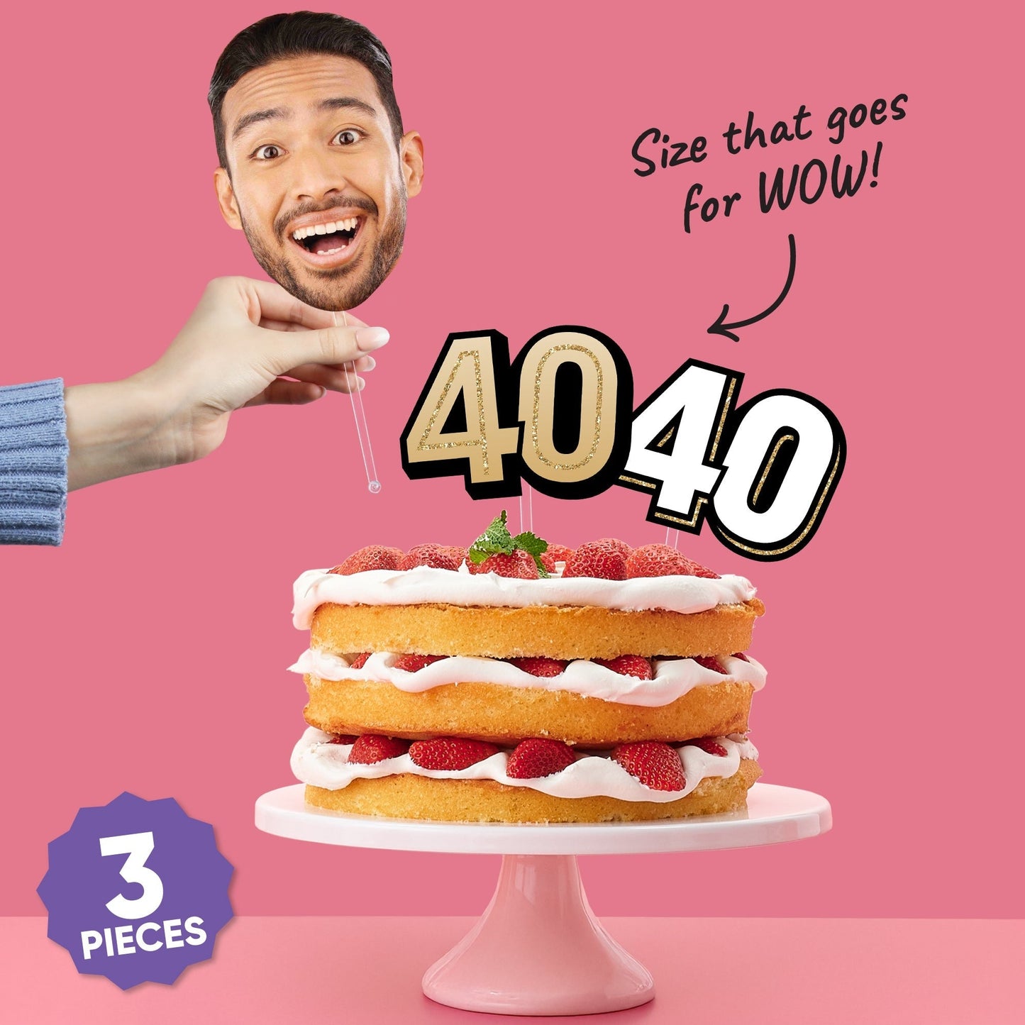 Custom Photo 40th Birthday Cake Topper - 3 Pc