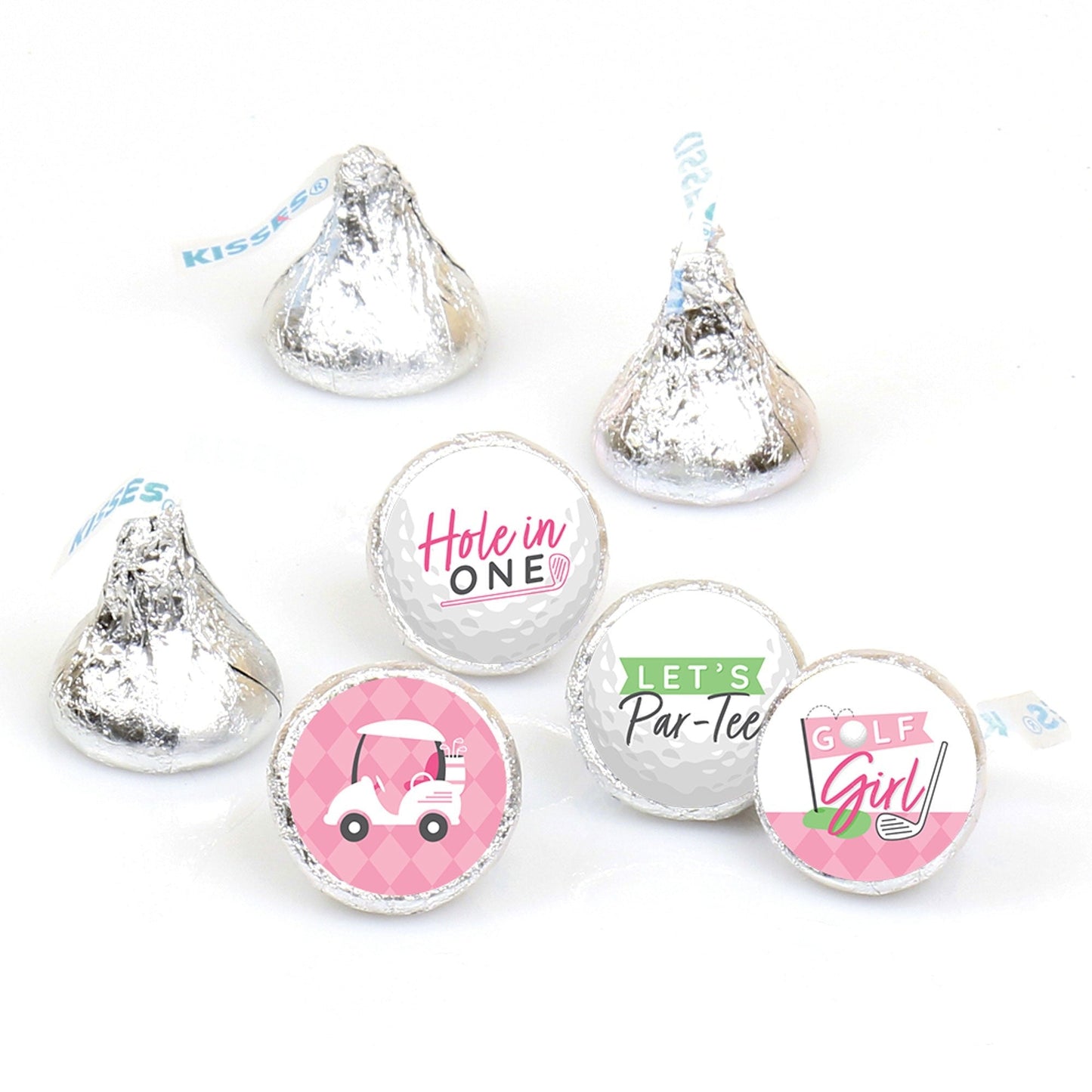 Golf Girl - Pink Birthday Party or Baby Shower Round Candy Sticker Favors - Labels Fit Chocolate Candy (1 sheet of 108)