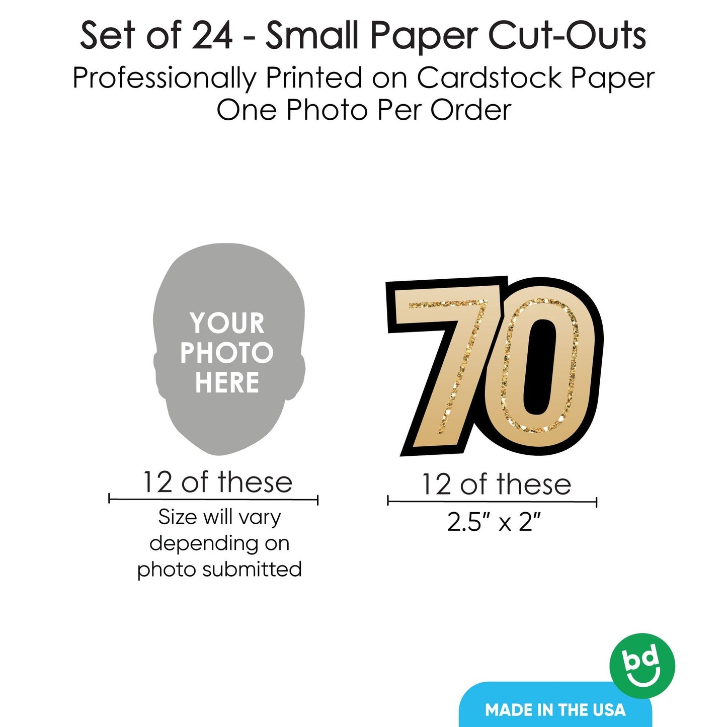 Custom Photo 70th Birthday Cut-Outs - 24 Ct