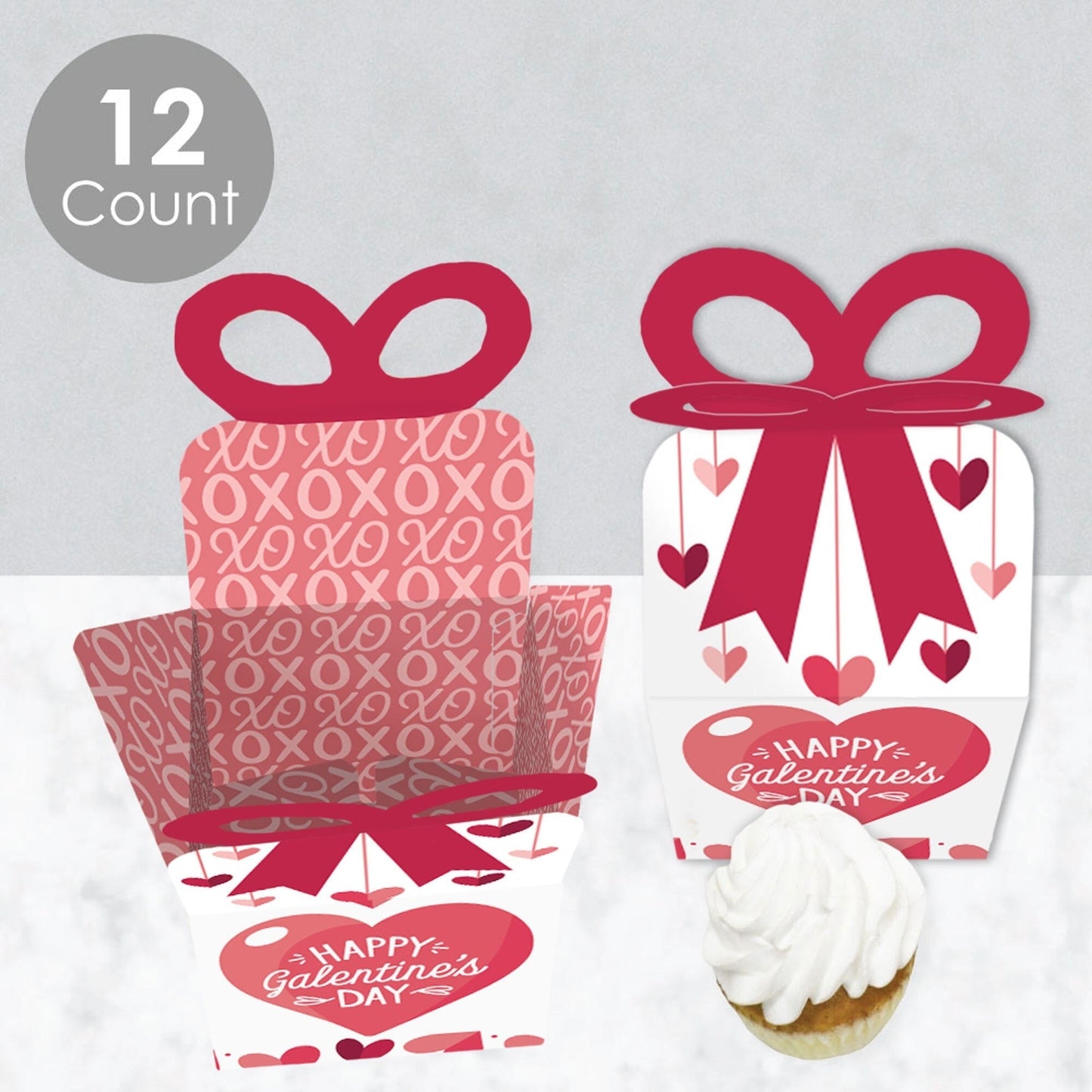 Happy Galentine's Day - Square Favor Gift Boxes - Valentine's Day Party Bow Boxes - Set of 12