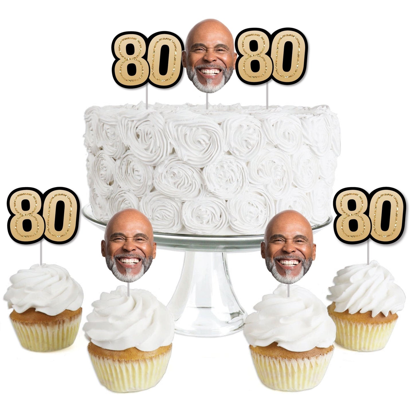 Custom Fun Face 80th Birthday Treat Picks - 24 Ct