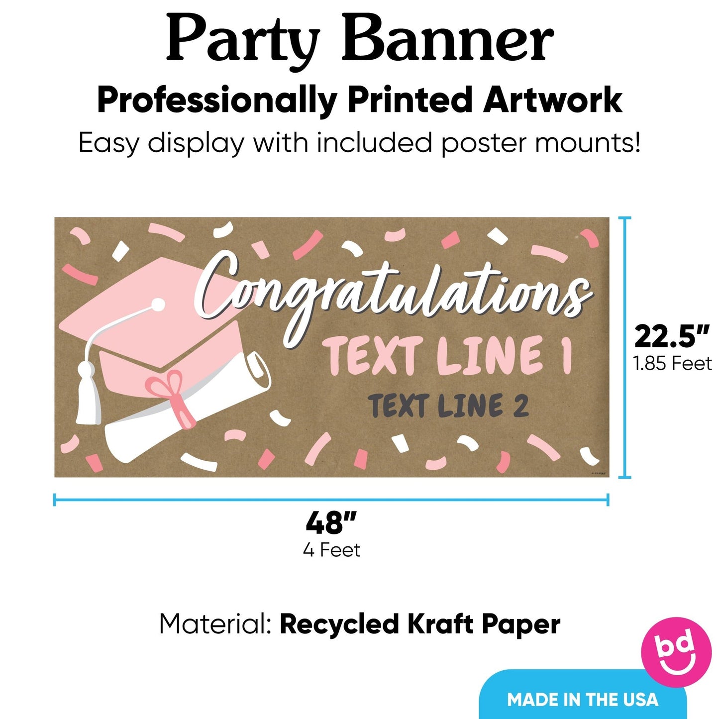 Custom Text Rose Gold Grad Kraft Banner