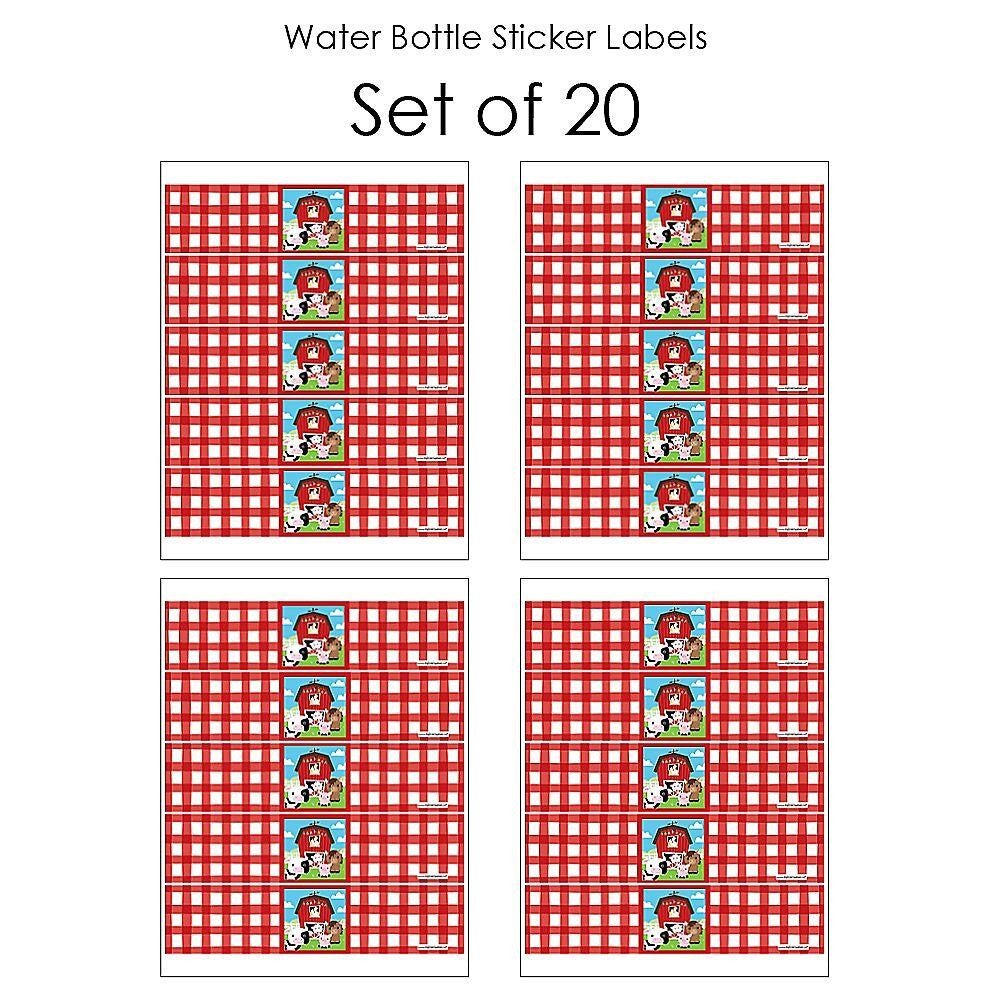 Farm Animals - Barnyard Baby Shower or Birthday Party Water Bottle Sticker Labels - Set of 20