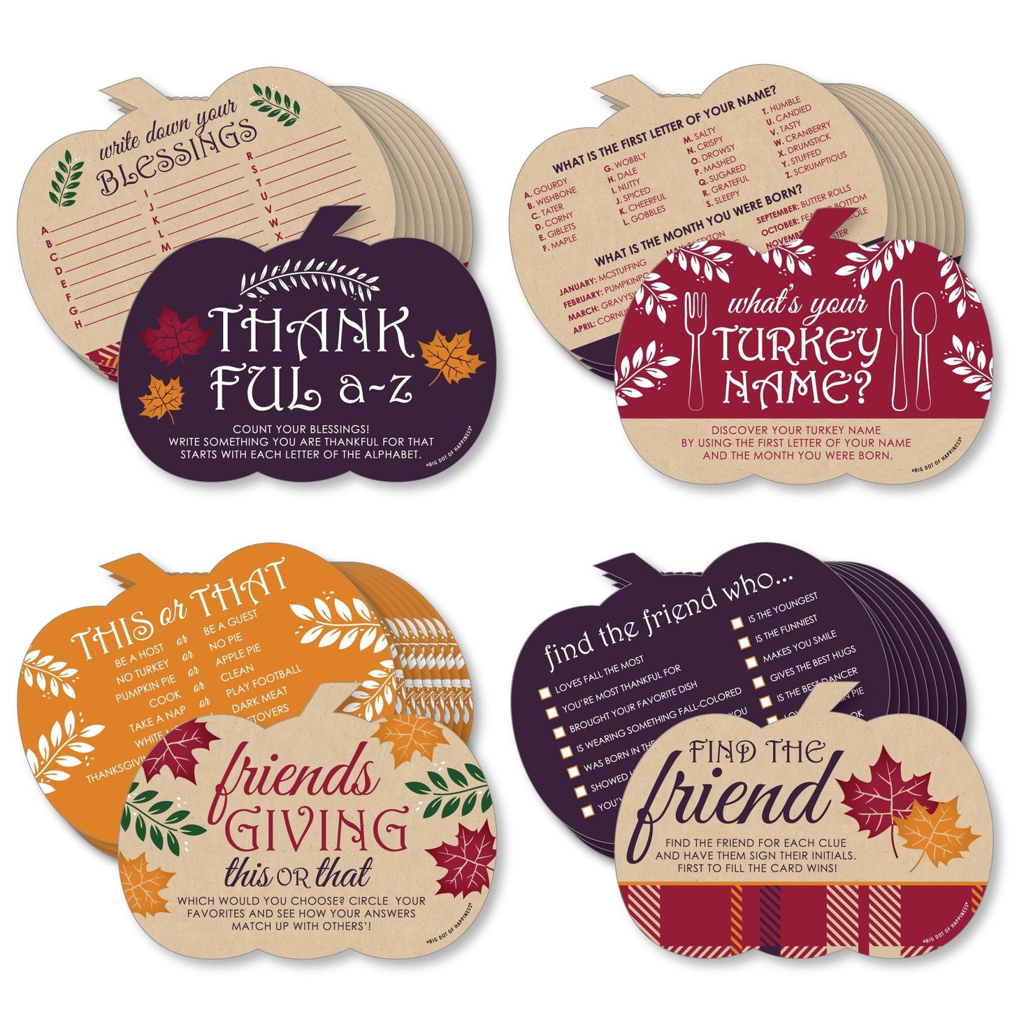Friends Thanksgiving Feast - 4 Friendsgiving Party Games - 10 Cards Each - Gamerific Bundle