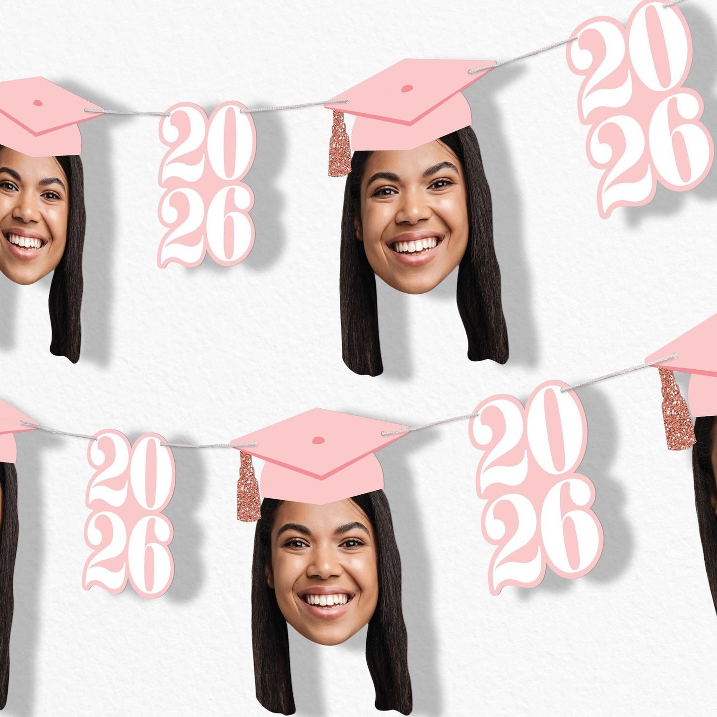 Custom Face Pink Graduation Garland Banner