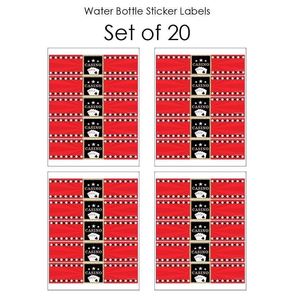 Las Vegas - Casino Party Water Bottle Sticker Labels - Set of 20