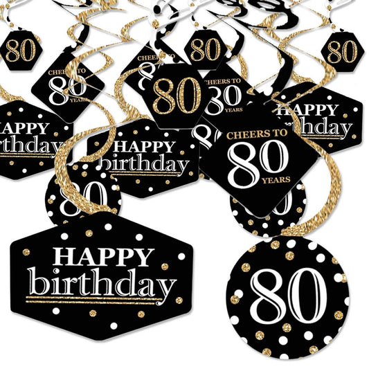 Adult 80th Birthday - Gold - Birthday Party Hanging Decor - Party Decoration Swirls - Set of 40