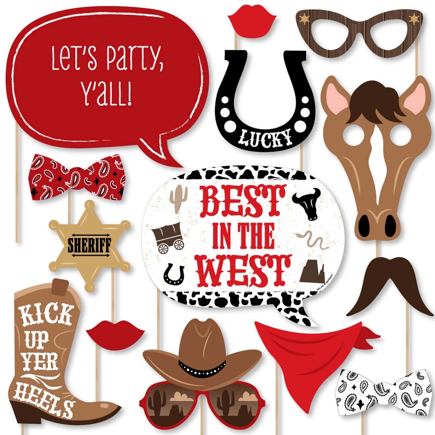 Western Hoedown - Wild West Cowboy Party Photo Booth Props Kit - 20 Count