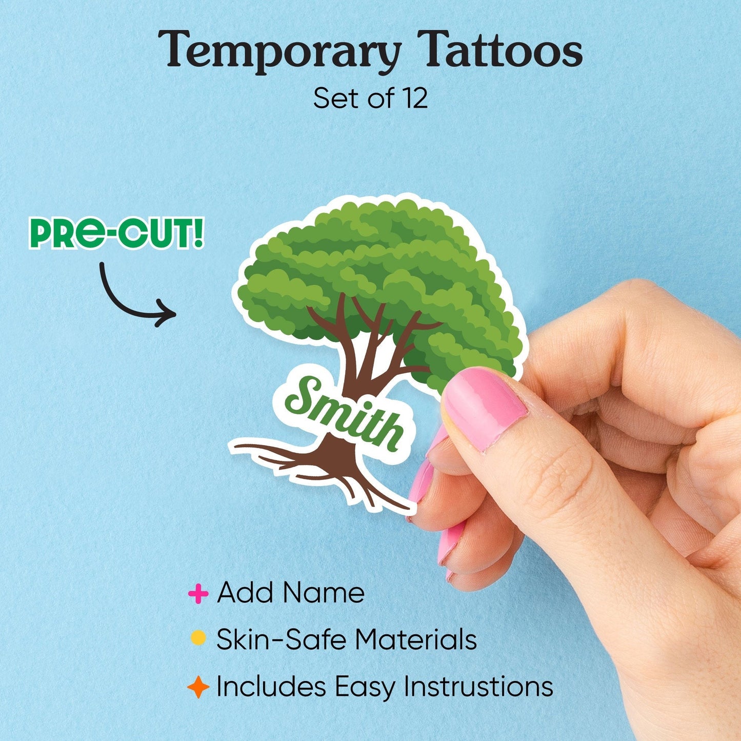 Custom Family Tree Temporary Tattoos - 12 Ct