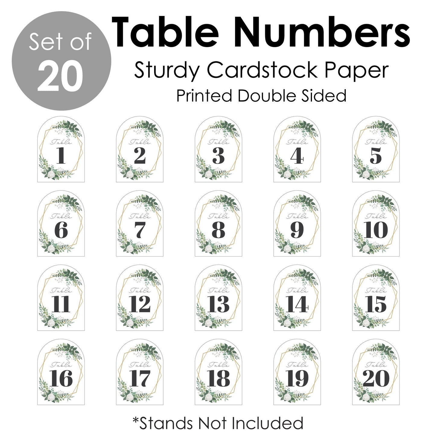 Boho Botanical Bride - Greenery Bridal Shower and Wedding Party Double-Sided 5 x 7 inches Cards - Table Numbers - 1-20