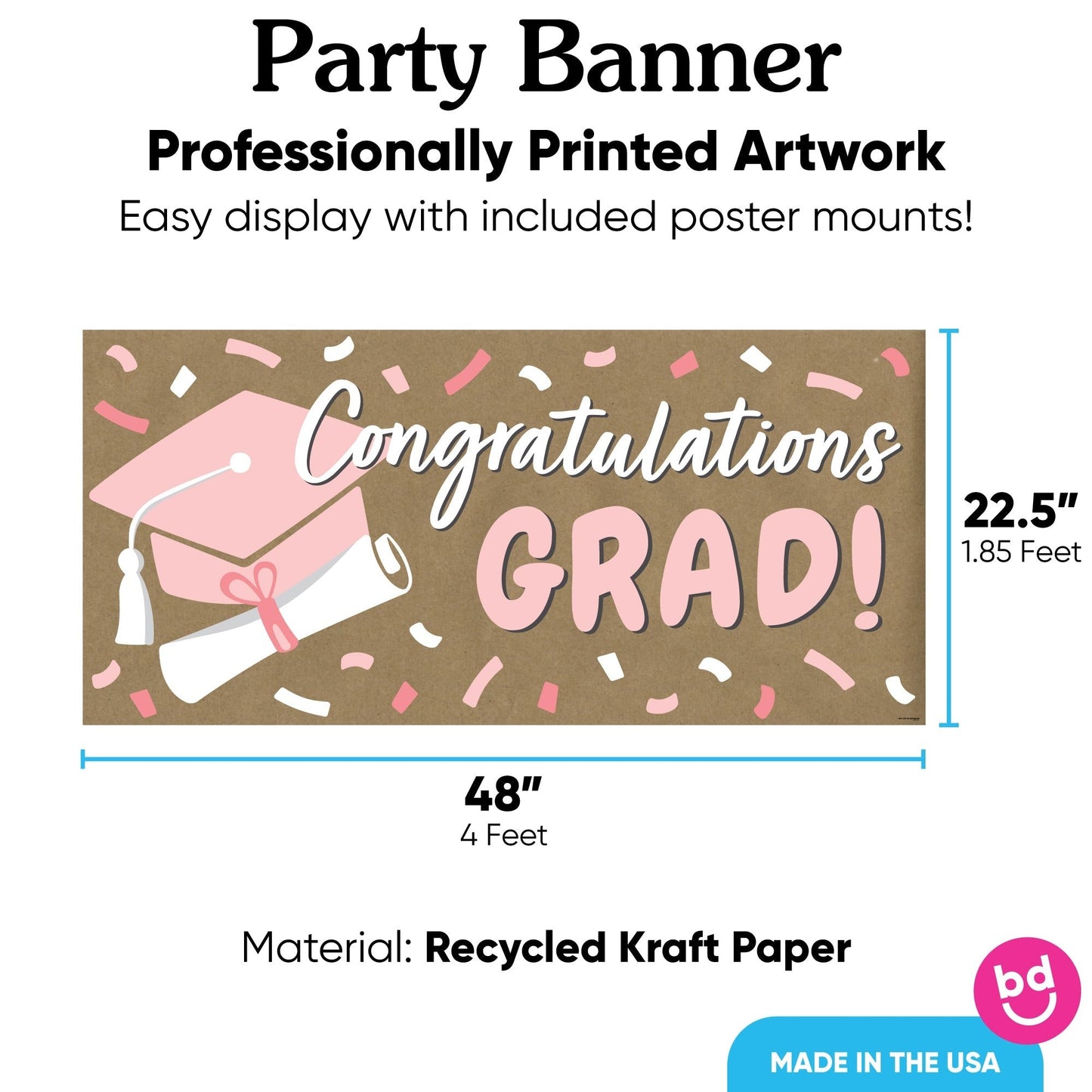 Rose Gold Grad Kraft Banner