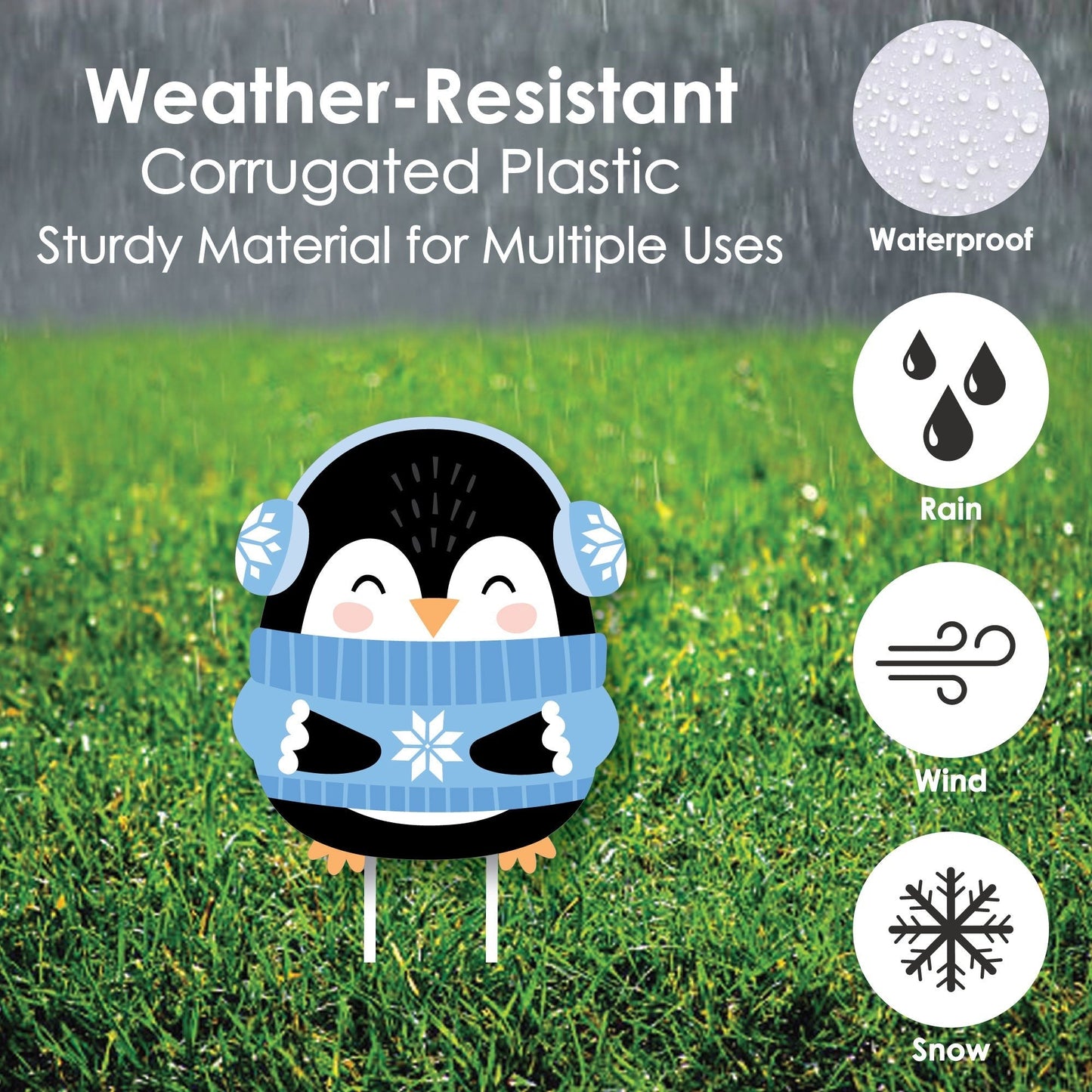 Winter Penguins - Lawn Decorations - Outdoor Holiday and Christmas Party Yard Decorations - 10 Piece