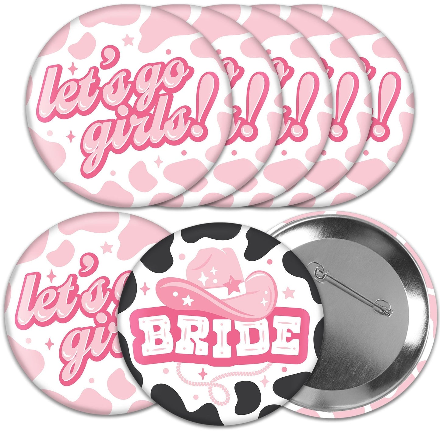 Last Rodeo - 3 inch Pink Cowgirl Bachelorette Party Badge - Pinback Buttons - Set of 8