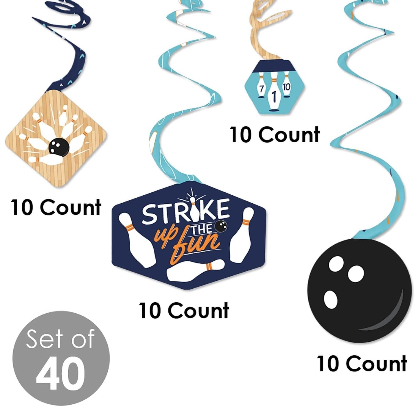 Strike Up the Fun - Bowling - Birthday Party or Baby Shower Hanging Decor - Party Decoration Swirls - Set of 40