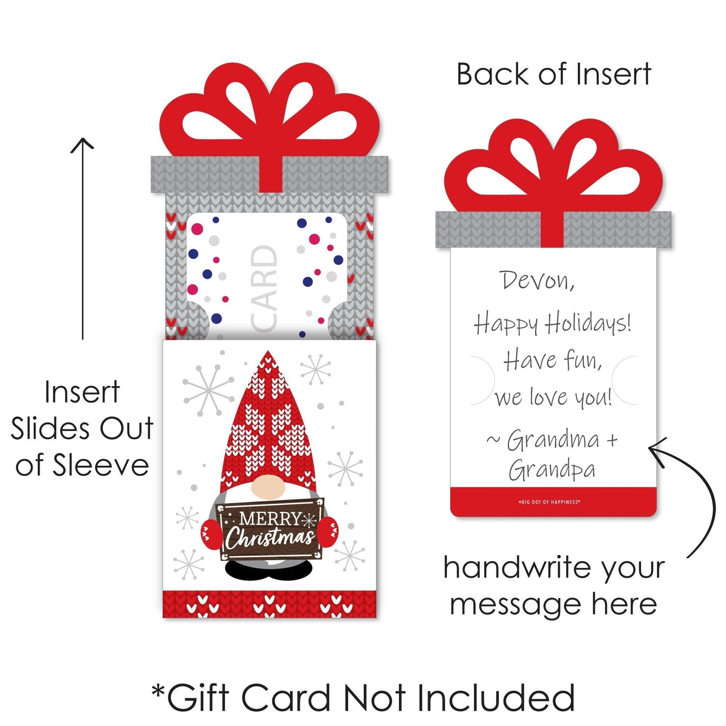 Christmas Gnomes - Holiday Party Money and Gift Card Sleeves - Nifty Gifty Card Holders - Set of 8