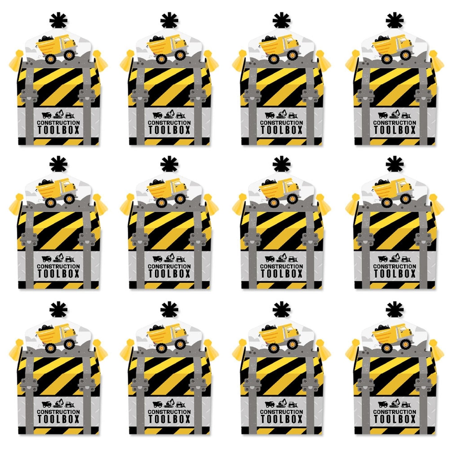 Dig It - Construction Party Zone - Treat Box Party Favors - Baby Shower or Birthday Party Goodie Gable Boxes - Set of 12