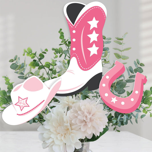 Rodeo Cowgirl - Pink Western Party Centerpiece Sticks - Table Toppers - Set of 15
