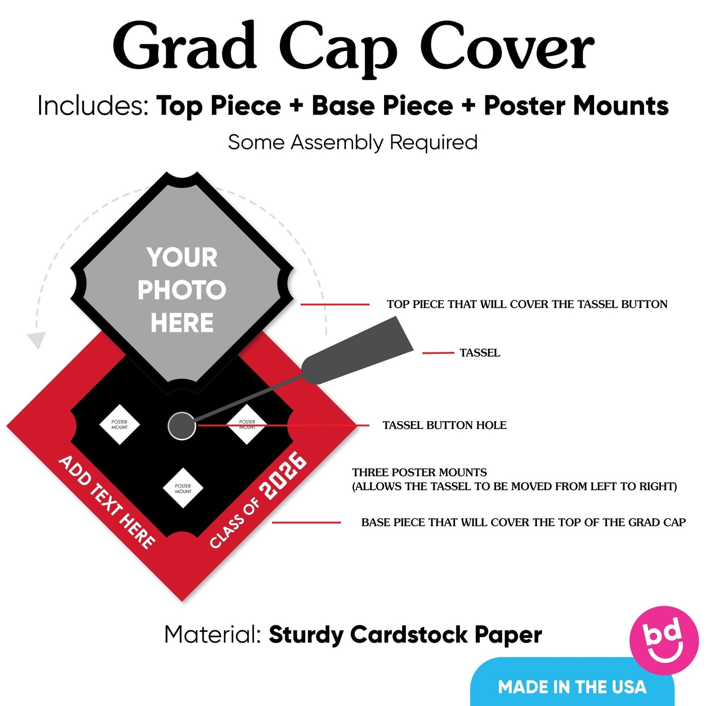 Custom Photo Red Grad Cap Cover