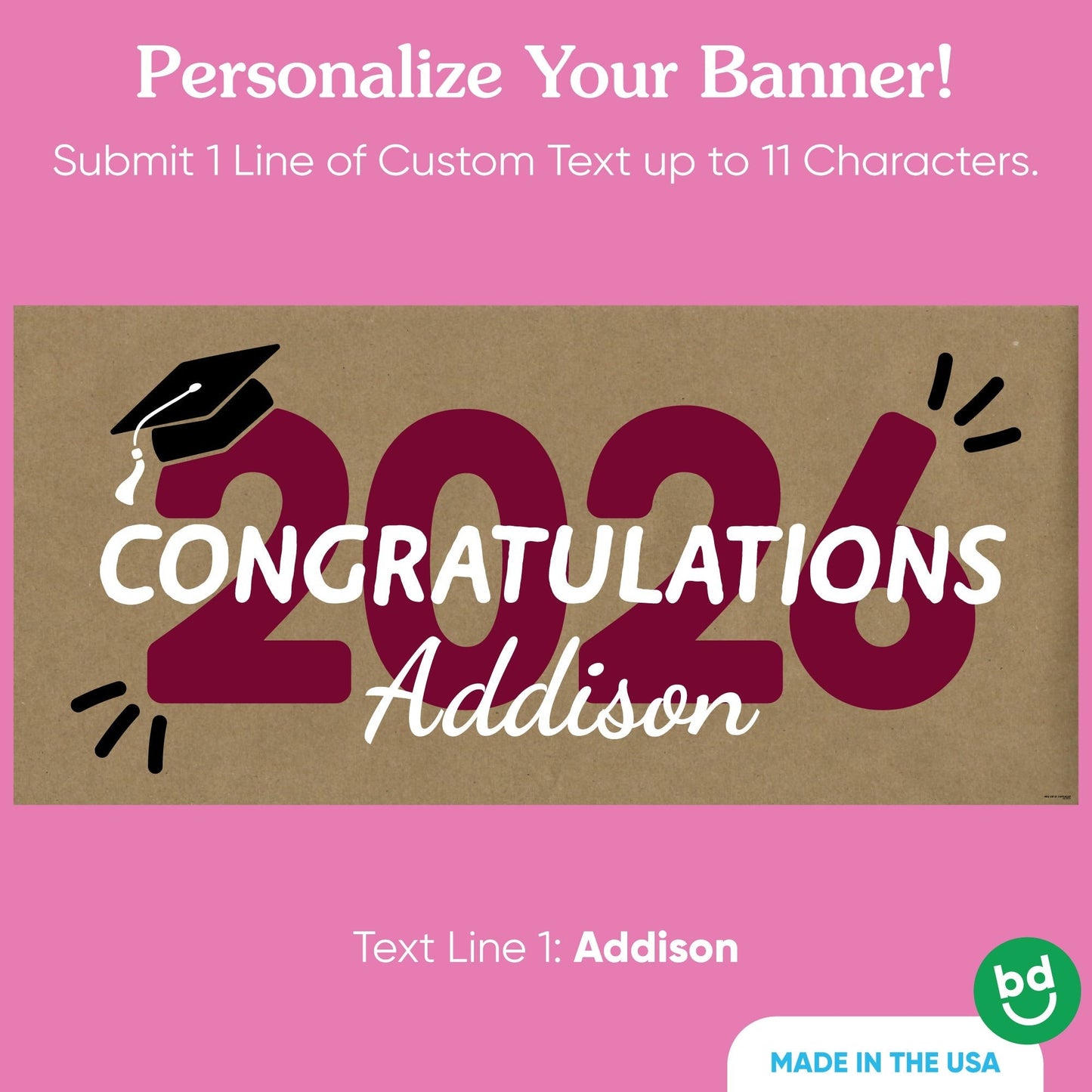 Custom Text Maroon 2026 Grad Kraft Banner