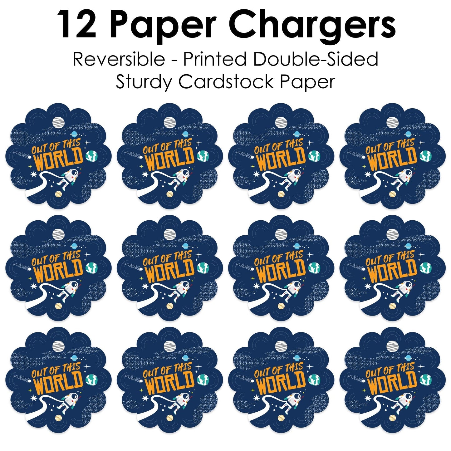 Blast Off to Outer Space - Rocket Ship Baby Shower or Birthday Party Round Table Decorations - Paper Chargers - Place Setting For 12