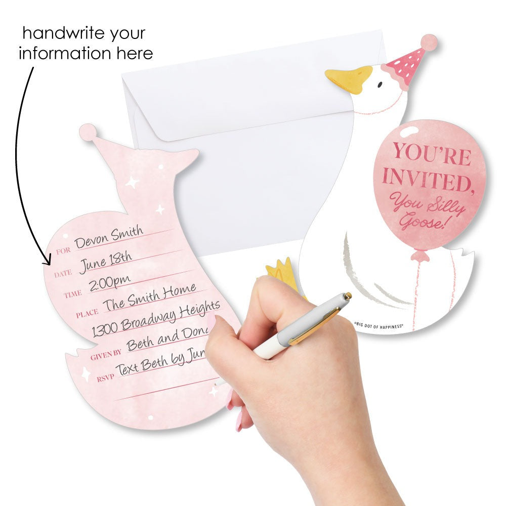 One Silly Goose Pink Shaped Fill-In Invitations - 12 Ct