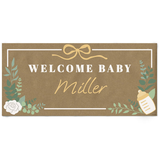 Custom Text Boho Botanical Baby Shower Kraft Banner