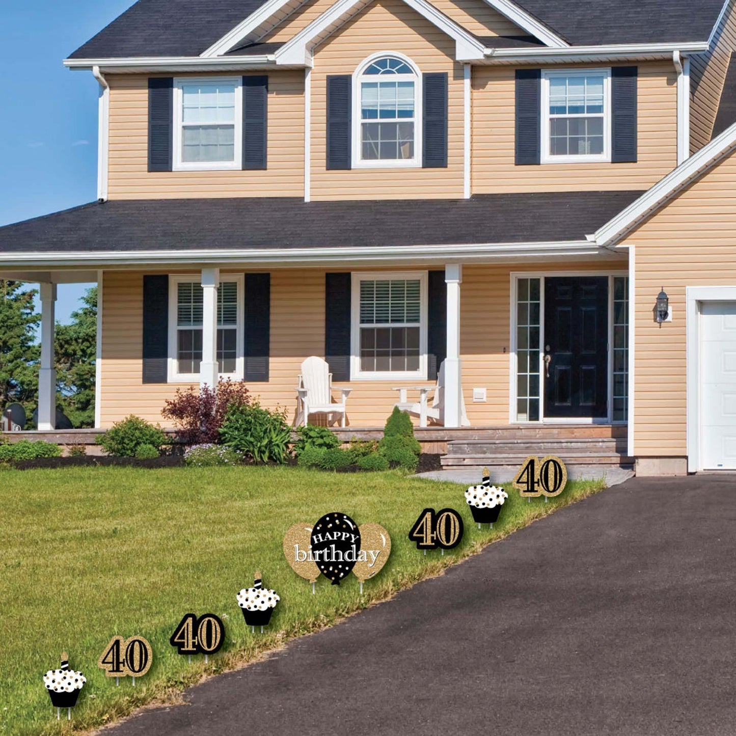 Adult 40th Birthday - Gold - Yard Sign & Outdoor Lawn Decorations - Birthday Party Yard Signs - Set of 8