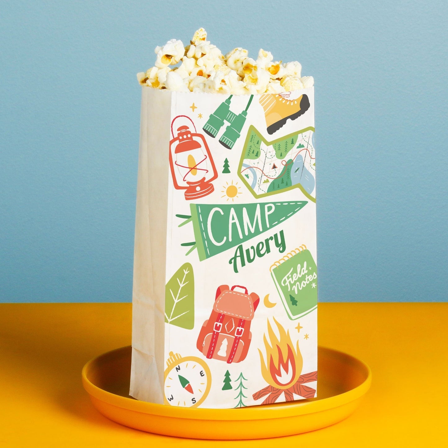 Custom Text Popcorn Bags - Camping - 25 Ct