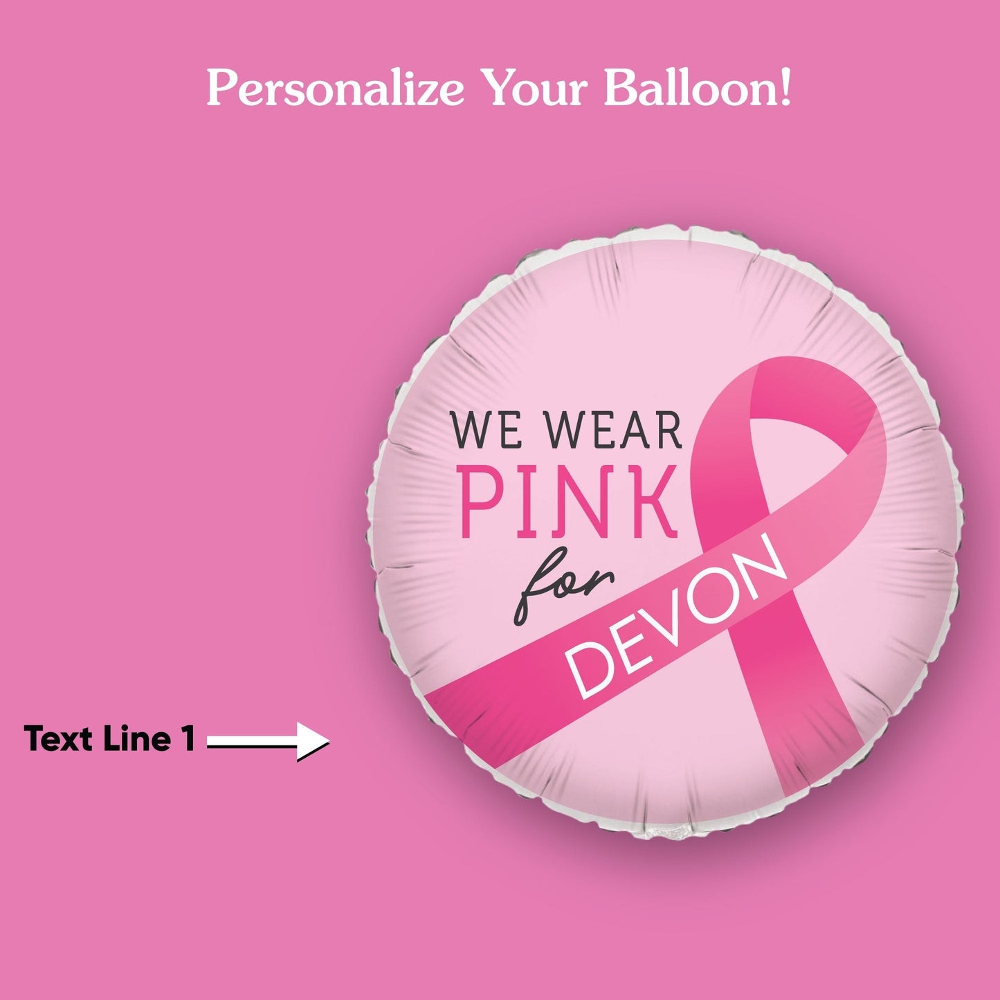 Custom Text Balloon - Breast Cancer Awareness - Double Sided - 1 Ct