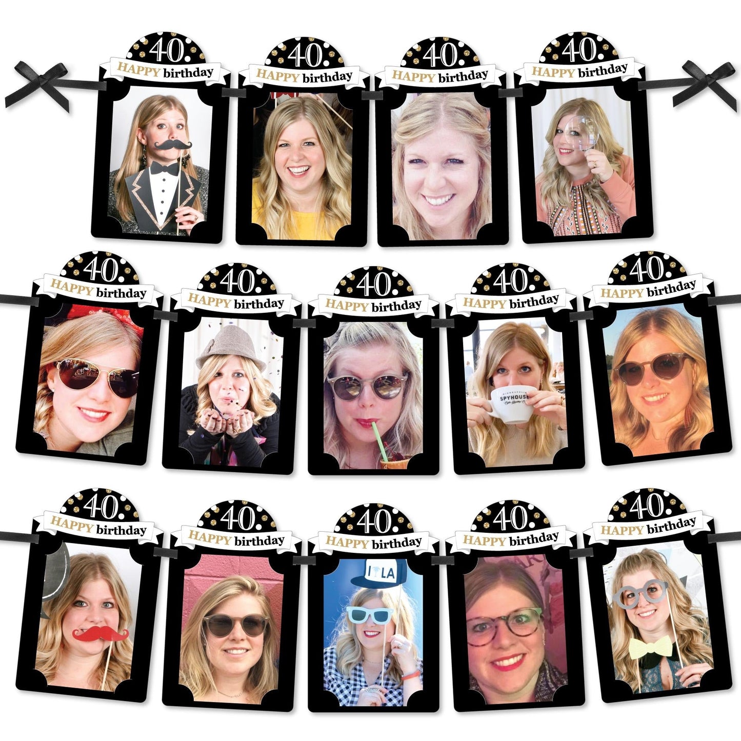 Adult 40th Birthday - Gold - DIY Birthday Party Decor - Picture Display - Photo Banner