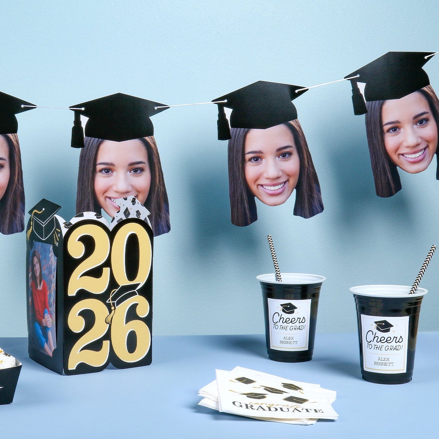 Custom Fun Face Graduation Garland Banner