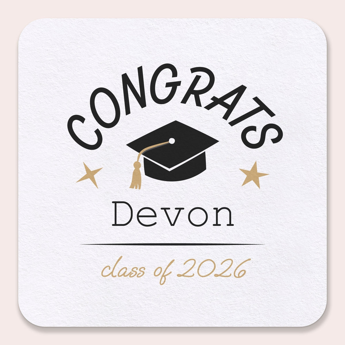 Custom Text Coasters - Black and Gold Graduation - 100 Ct