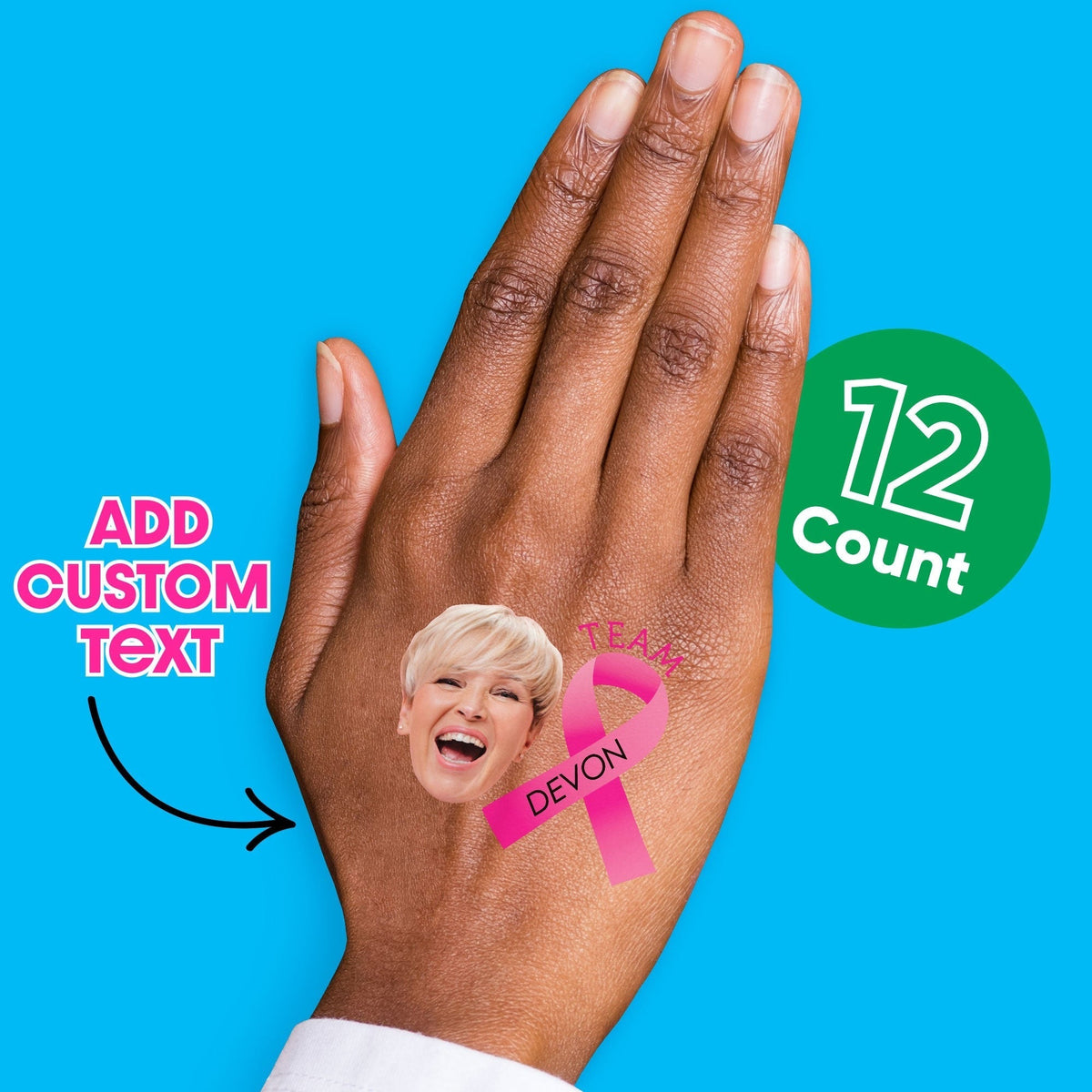 Custom Face Breast Cancer Awareness Temporary Tattoos - 12 Ct